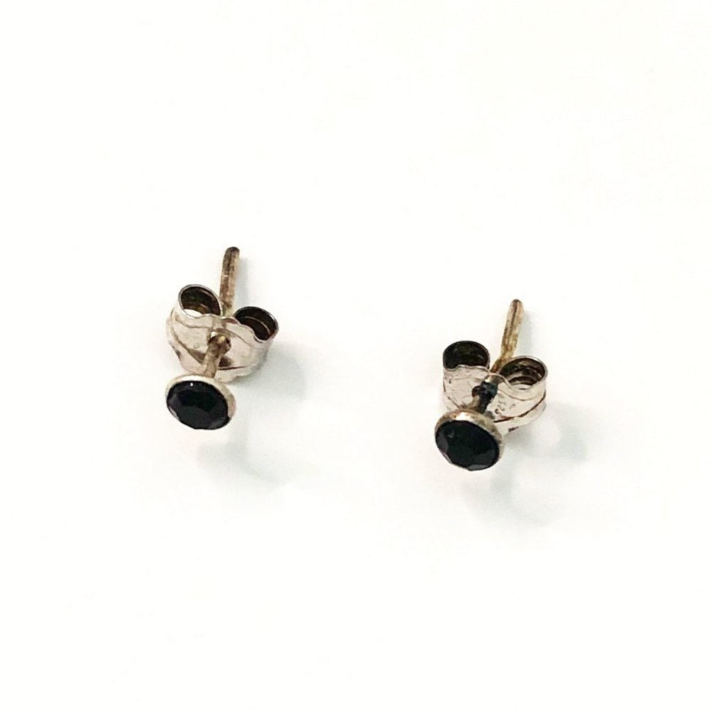 925 Sterling Silver Round Black CZ Earrings